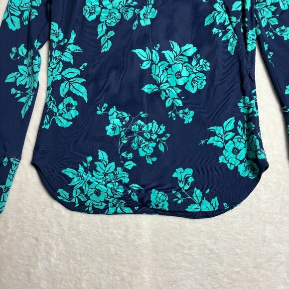 Title Nine Womens Quarter Zip Rash Guard Size Small Blue Floral Long Sleeve - Picture 5 of 7